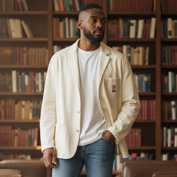 Polo Ralph Lauren Other - Vintage 90s Preppy Polo Ralph Lauren Cream Cotton Two Button Crest Blazer. Sz XL